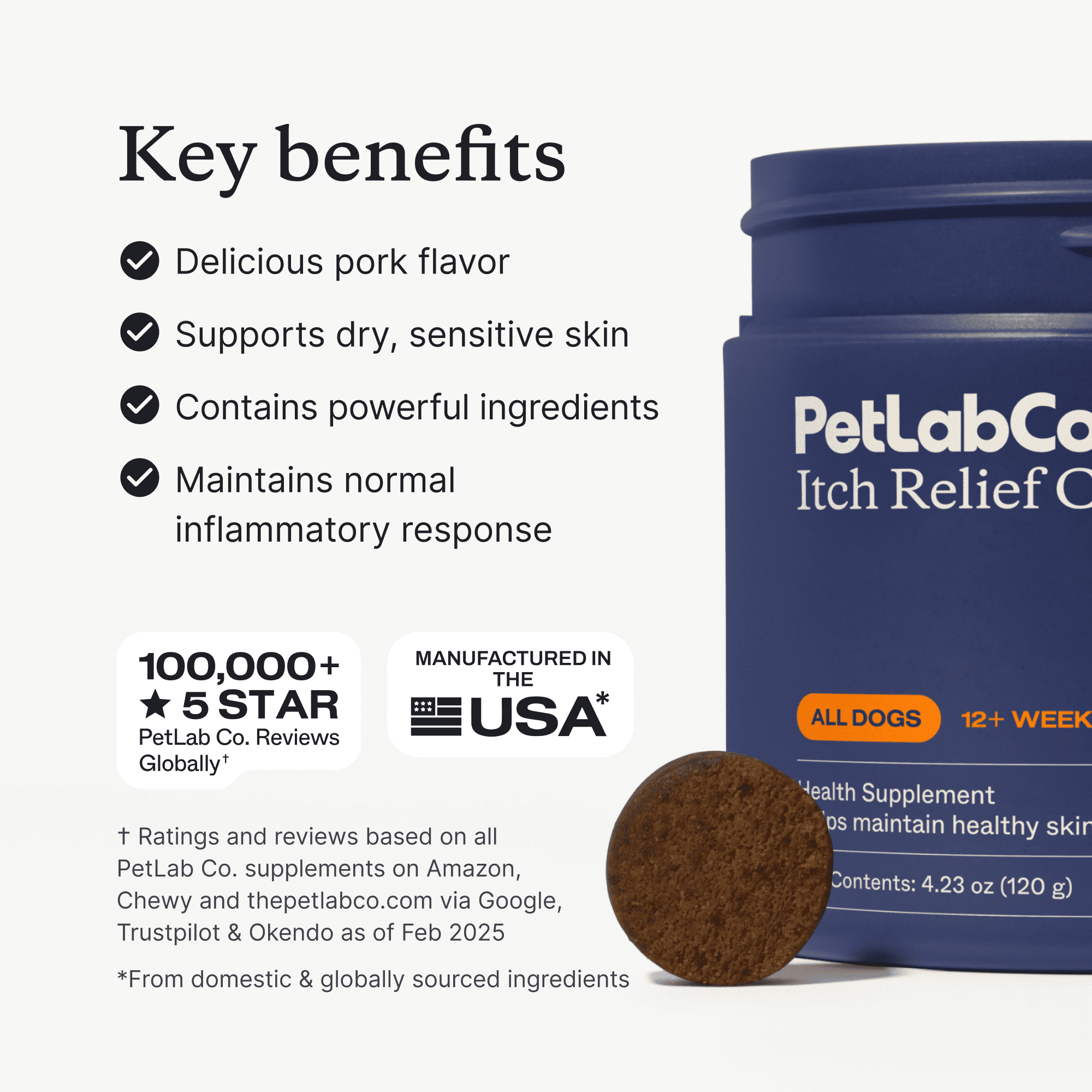 PetLab Co. Itch Relief Chews For Dogs - For Dry, Occasionally Itchy Skin and Coats - Omega 3 & 6. 30 ct