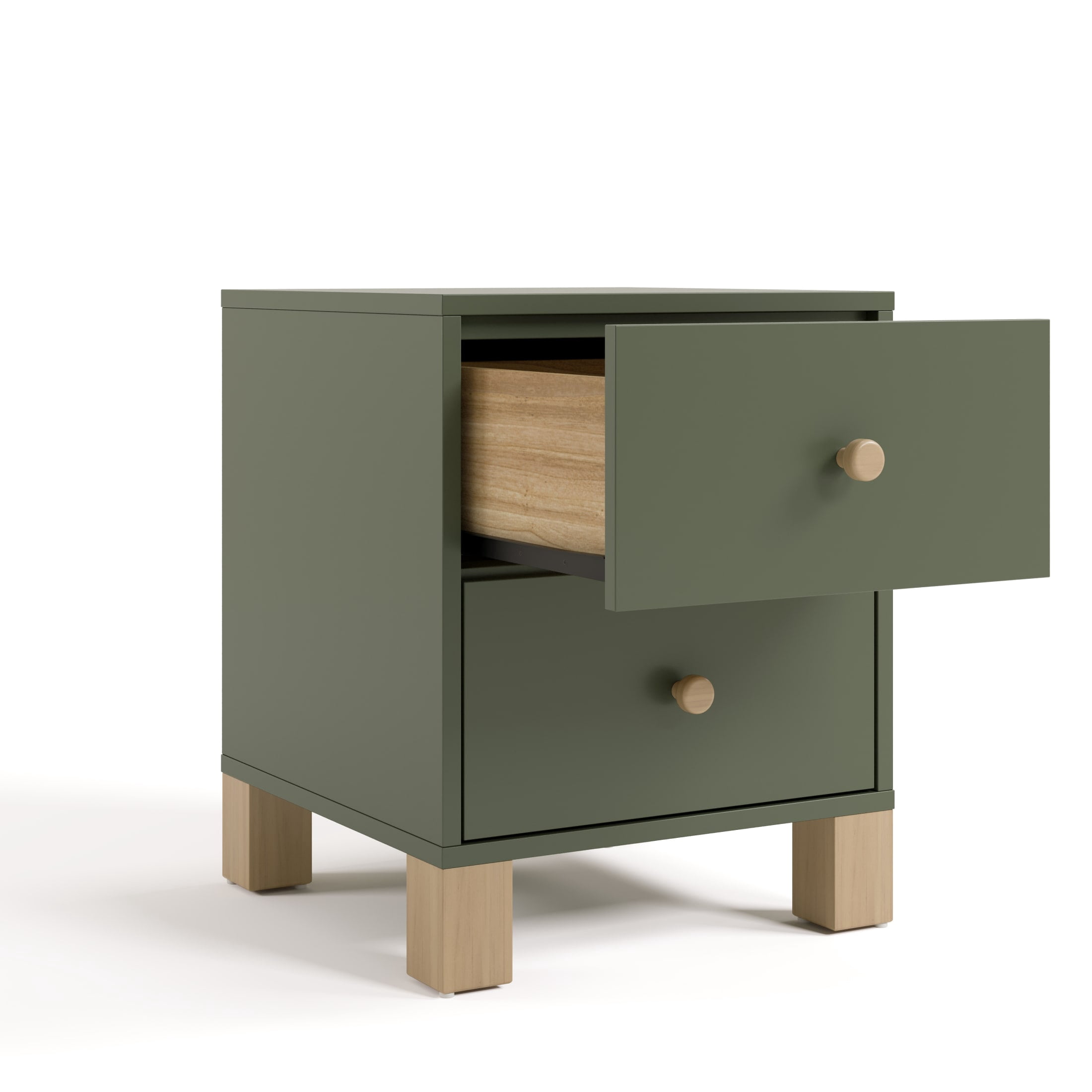Storkcraft California 2 Drawer Nightstand, Olive and Driftwood