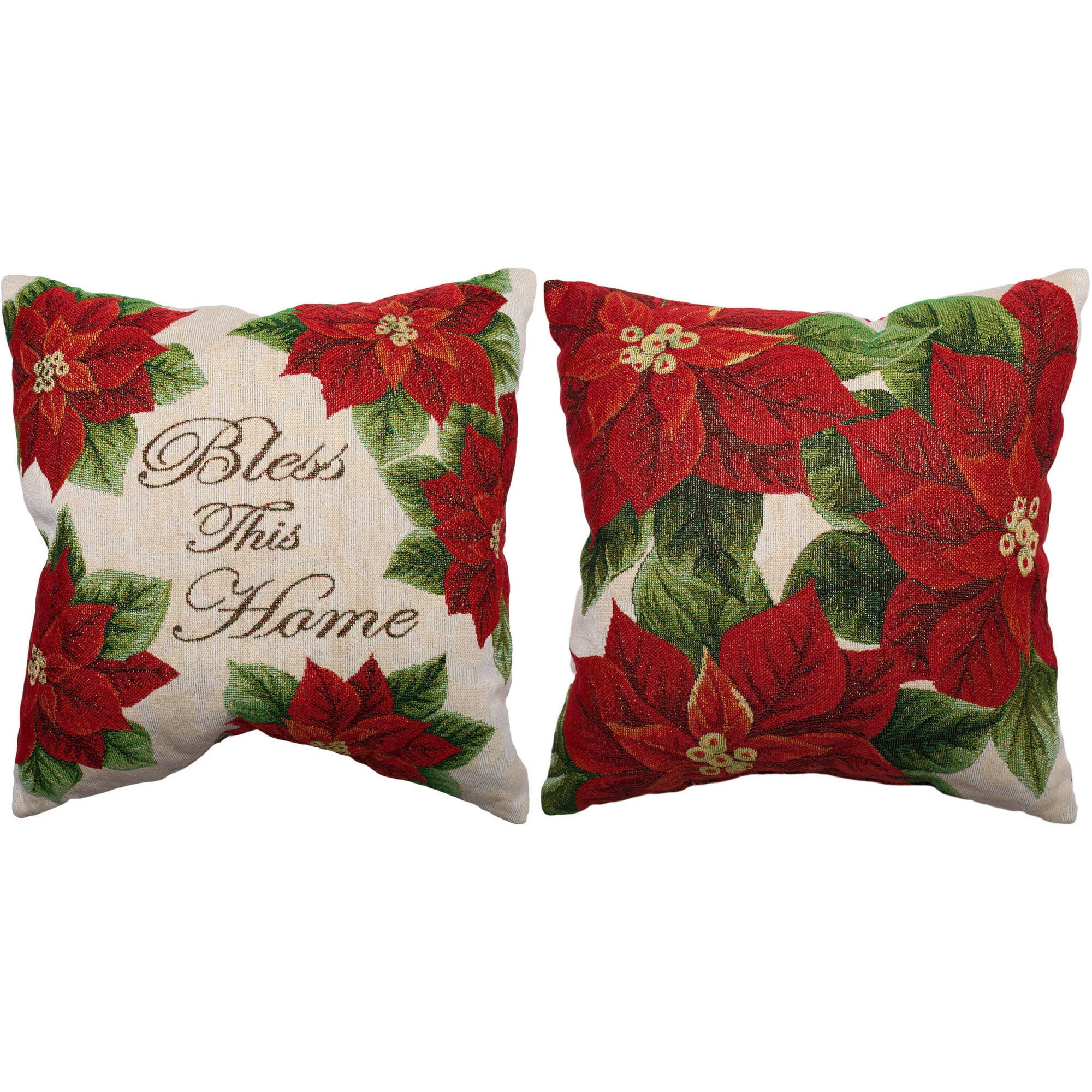 2pk Holiday Time Bless this Home Poinsettia Christmas Pillow