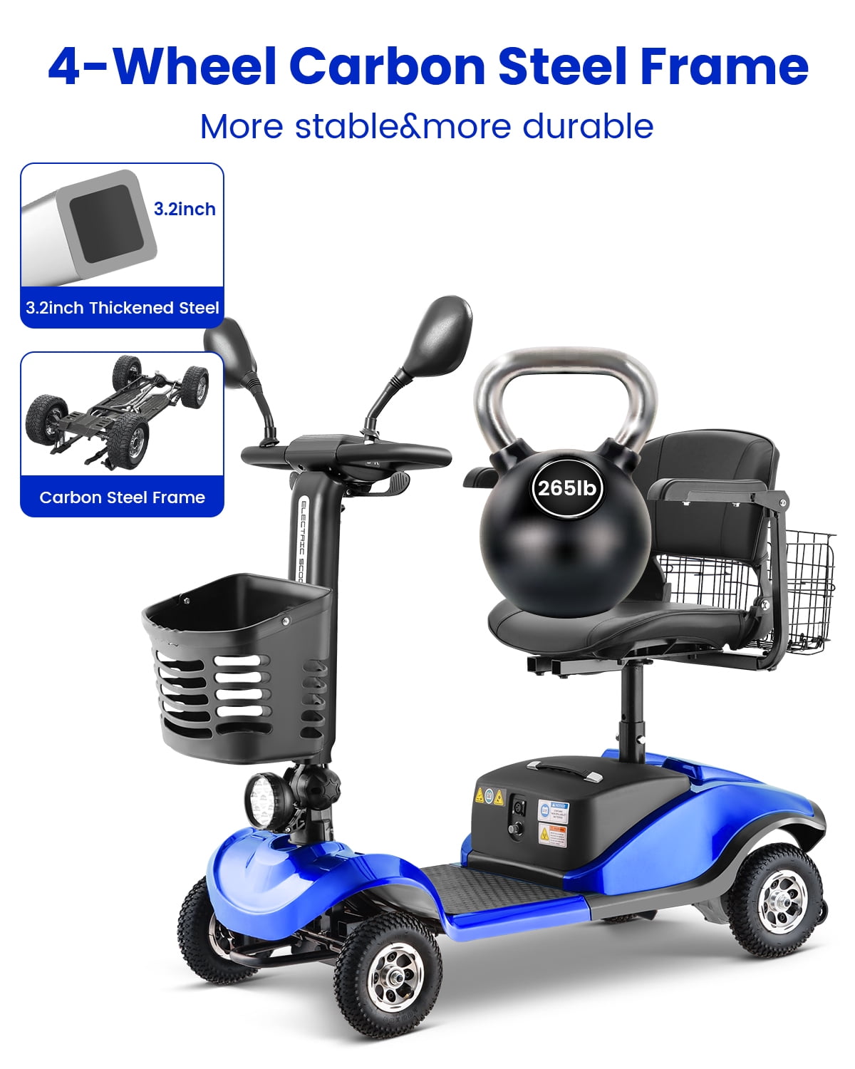 Folding Mobility Scooter for Adult, Powered Mobility Scooter All Terrain Motorized Scooter Collapsible with 350W Motor, 12V20AH Dual Lead-Acid Batteries, Ideal for Elderly, Seniors, Adults