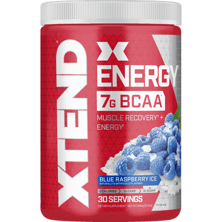 Xtend Energy BCAA Powder w/Caffeine, Blue Raspberry, 30