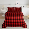 thumbnail image 4 of jejeloiu Geometric Plaid Full Size Comforter Sets,Modern Geometric Aesthetic Bedding Comforter Set,Red Black Bedding Sets For Girls,Microfiber Room Decoration Reversible,3 Pieces, 4 of 8