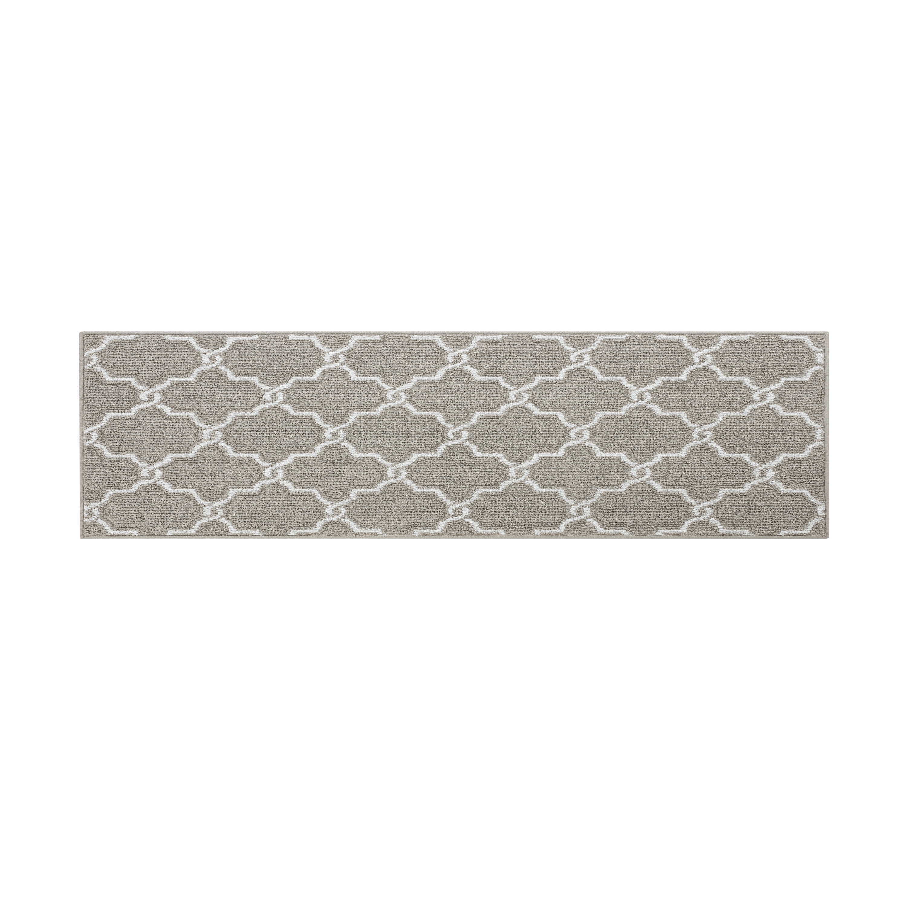 Washable Skid-Resistant Runner Rug, Geometric, Light Grey and White, 26" x 72"