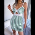 thumbnail image 4 of Vestido Mini Ajustado Informal de Punto con Tirantes, Cintura Alta y Rayas Contrastantes para Mujer. Verde M, 4 of 10