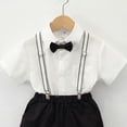 thumbnail image 5 of CAICJ98 Toddler Baby Boy Suit Clothes Gentleman Wedding Outfits Long Sleeve Dress Shirt + Suspender Pants + Bowtie 1-5T Infant Boys Clothes (Light Gray,13-14 Years), 5 of 6
