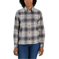 Carhartt Women's Rugged Flex Loose Fit Midweight Flannel Long-Sleeve Plaid Shirt, Asphalt, X-Small