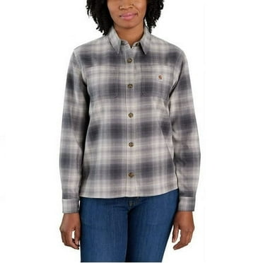 Carhartt Women's Rugged Flex Loose Fit Midweight Flannel Long-Sleeve Plaid Shirt, Asphalt, X-Small