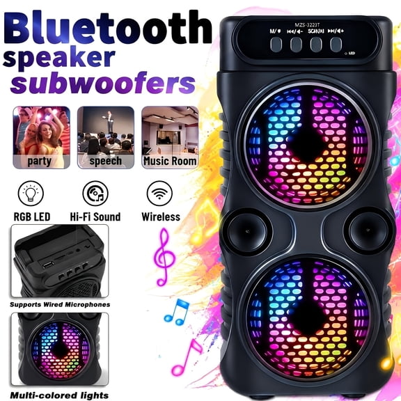 6600W Dual 3 Inch Wireless Speaker with Colorful LED Lighting Effects, Supports USB TF Card FM AUX, Long Playtime, Compact Design for Christmas Parties, Valentine's Day Gifts, Graduation Events