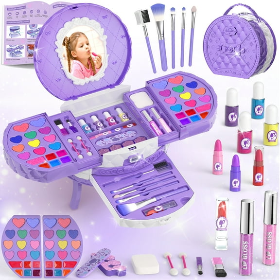 PERRYHOME Kids Makeup Kit for Girl, Real Washable Makeup Set for Little Girls Play Makeup Toy Beauty Set Christmas & Birthday Gift for 3-12 Year Old Girls Toys Girls Gifts