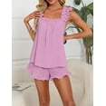 thumbnail image 4 of Womens Pajamas Set 2 Piece Ruffle  Soft Tank Top and Shorts Sleepwear Set Bridal Pajama for Women Set, 4 of 7