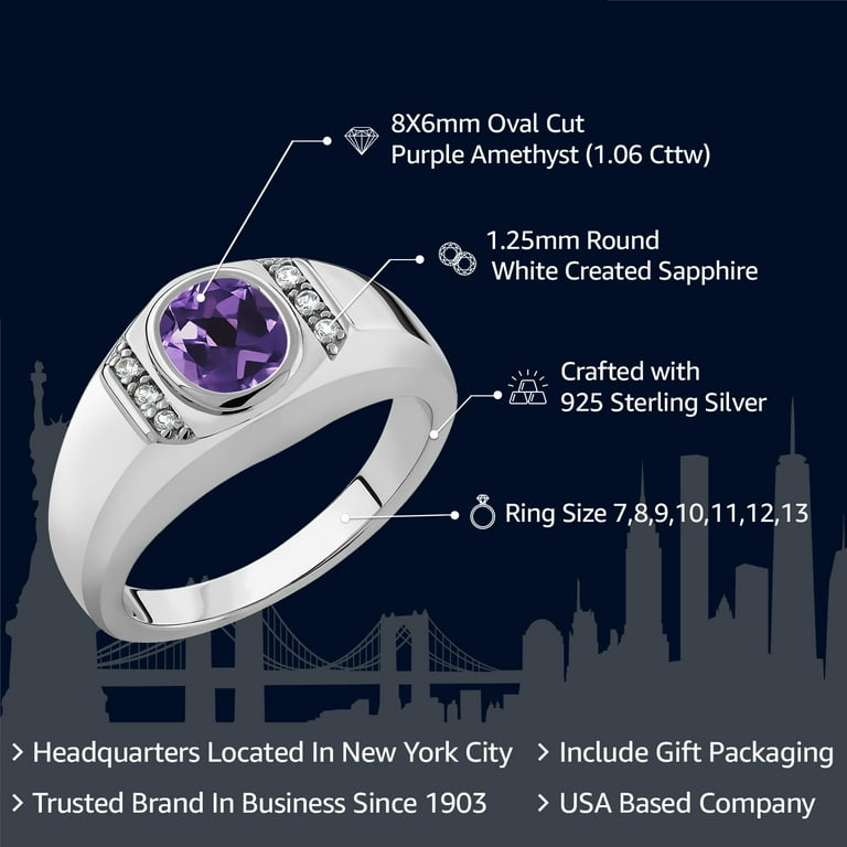 Gem Stone King Men's 925 Sterling Silver Purple Amethyst and
