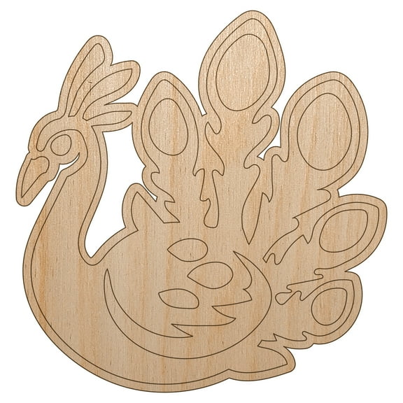 Pretty Peacock Wood Shape Unfinished Piece Cutout Craft DIY Projects - 4.70 Inch Size - 1/8 Inch Thick
