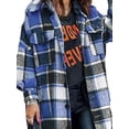 thumbnail image 3 of DYMADE Women Long Sleeve Loose Buttons Plaid Woolen Long Coat, 3 of 4