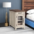 thumbnail image 2 of Farmhouse End Table with Charging Station, Narrow Side Table for Living Room, Sofa Side Table with Drawer and Storage Cabinet, Small Nightstand for Bedroom Washed Grey and Brown, 2 of 17