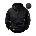 thumbnail image 2 of Knosfe Mens Quarter Zip Sweatshirt Gym 1/4 Zip Workout Long Sleeve Pullover Outdoor Hooded Military Cargo Jackets with Pockets Black L, 2 of 4