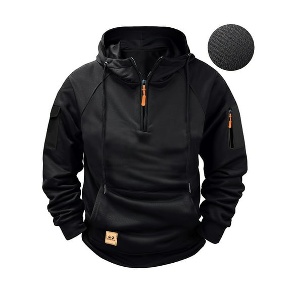 QHRMKOG Tactical Jacket for Men Fall Military Plus Size Quarter Zip Hoodie with Pockets Thick Fleece Hooded Sweatshirts Fashion Sweatshirt Black M