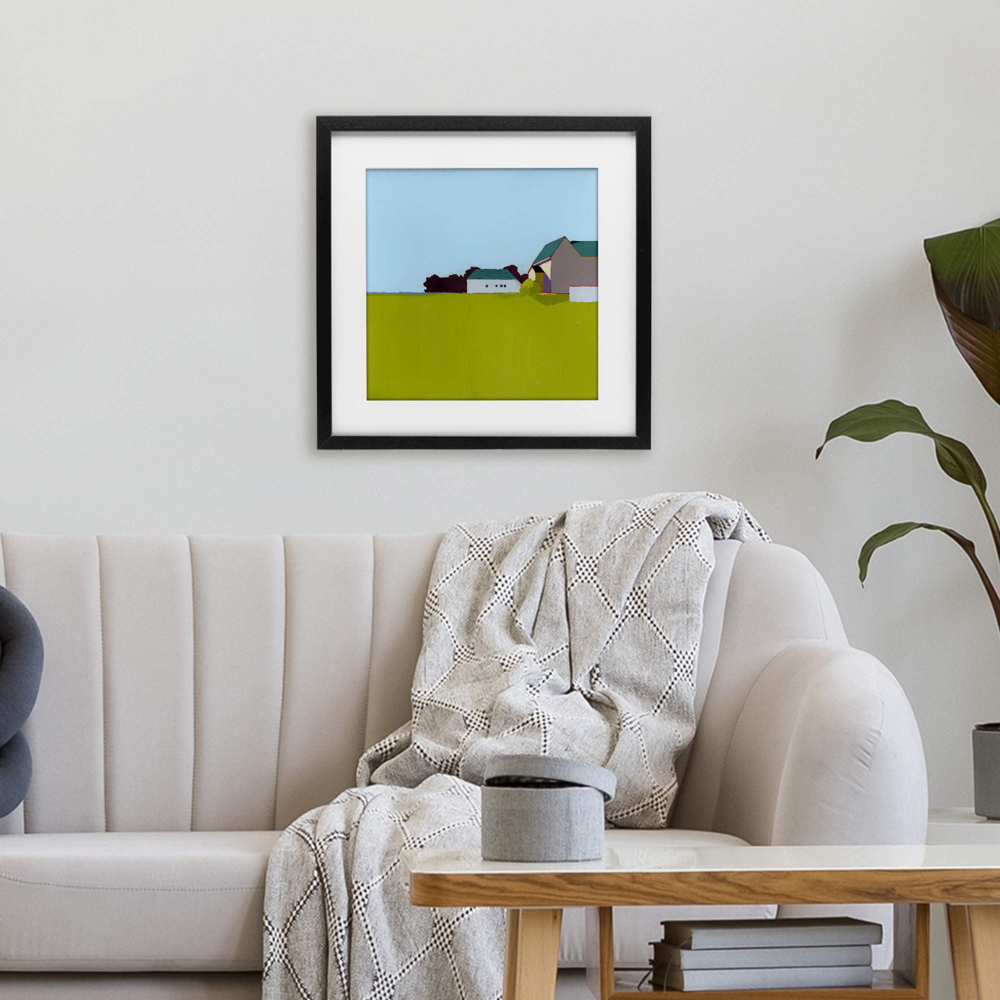 Spring Morning Farm Land Black Framed Print Under Glass, design by Ruth LaGue