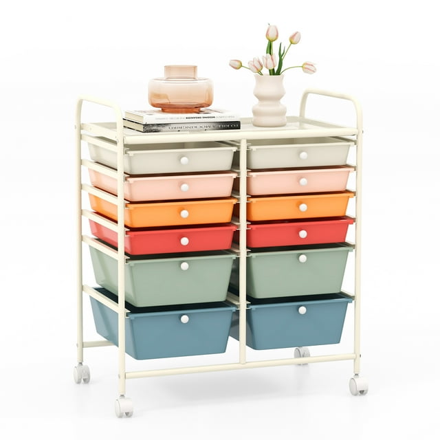 Costway Chariot de Rangement Roulant à 12 Tiroirs, Organisateur avec 2 Tailles, Tiroirs en Plastique, Macaron