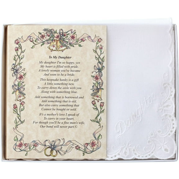 Wedding Collectibles To My Daughter Embroidered Wedding Premium Cotton Handkerchief, Multicolor