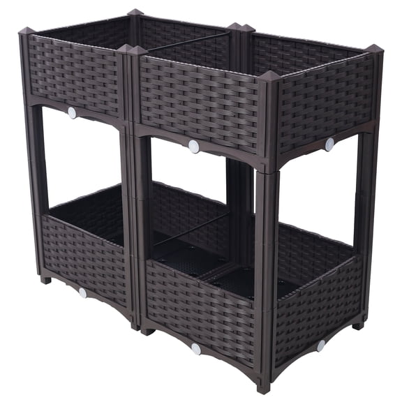 Garden Pots Planter Raised Beds - Elevated Planter Garden Box with Drainage Plug Raised Garden Beds for Vegetable/Flower/Herb Outdoor Standing Planter Beds Gardening Kit,Brown,31.5"x15.7"x27.7",Outdo