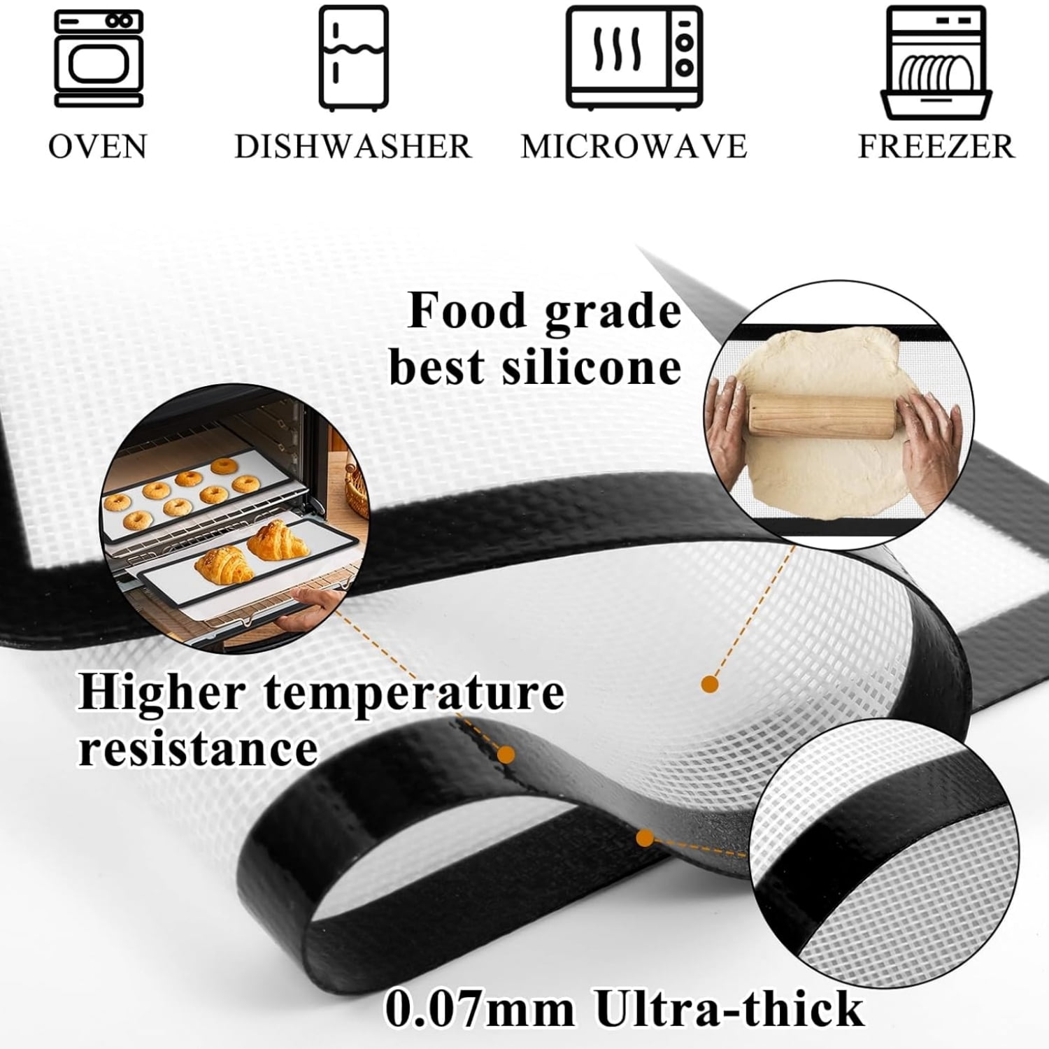 5 Pcs Silicone Tray Mats Silicone Baking Sheet 17 x 6.8 Inches Medium Tray Silicone Mat Freeze Dryer Machine Reusable Accessory for Freeze Dryer Trays,Non Stick,Black,Topboutique