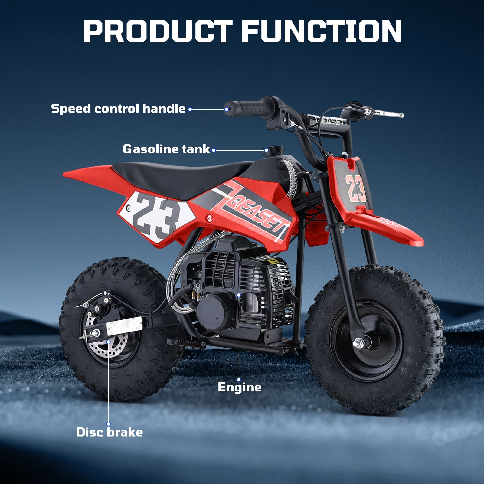 QEASET Mini Off-Road Dirt Bike, 49 CC 2-Stroke Gas Bike with Off-Rode Tire, Suspensions, Disc Brakes, Max Load 160Lbs, Max Speed 18Mph, Red