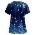 thumbnail image 5 of mgoYE Women Scrub Tops Cotton Scrub Tops for Women Short Sleeve V-neck Stretch Holiday Scrub Shirt Floral Print Workwear with 2 Pockets(Dark Blue,L), 5 of 5