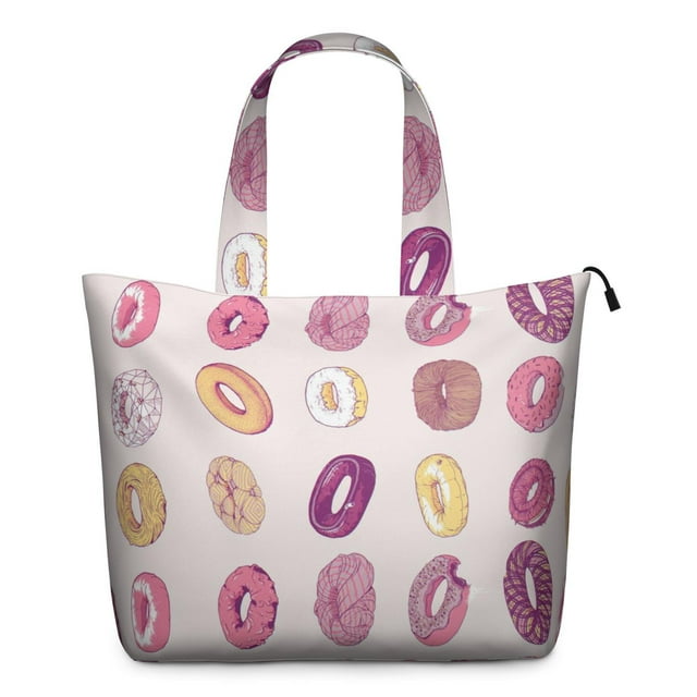 Colorful Donut Cy Print Weekender Bag Multipurpose Travel Tote Lightweight with Adjustable Strap Featuring Sweet Donut Dessert Designs