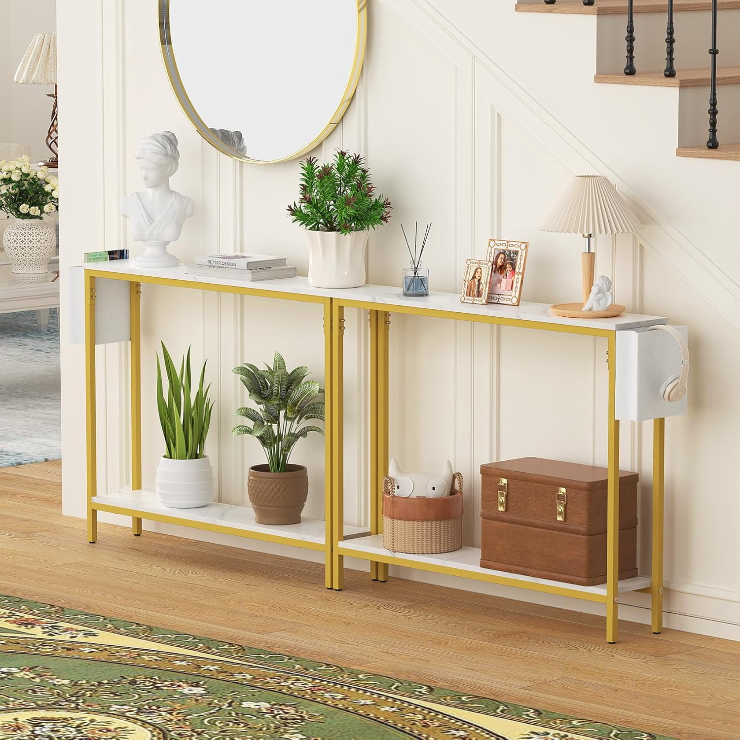 Frmobepts Console Table for Entryway, 2 Tier Entryway Table Bookshelf Accent Table With Storage Shelf Living Room Entry Hall Foyer Table Furniture, Marble White