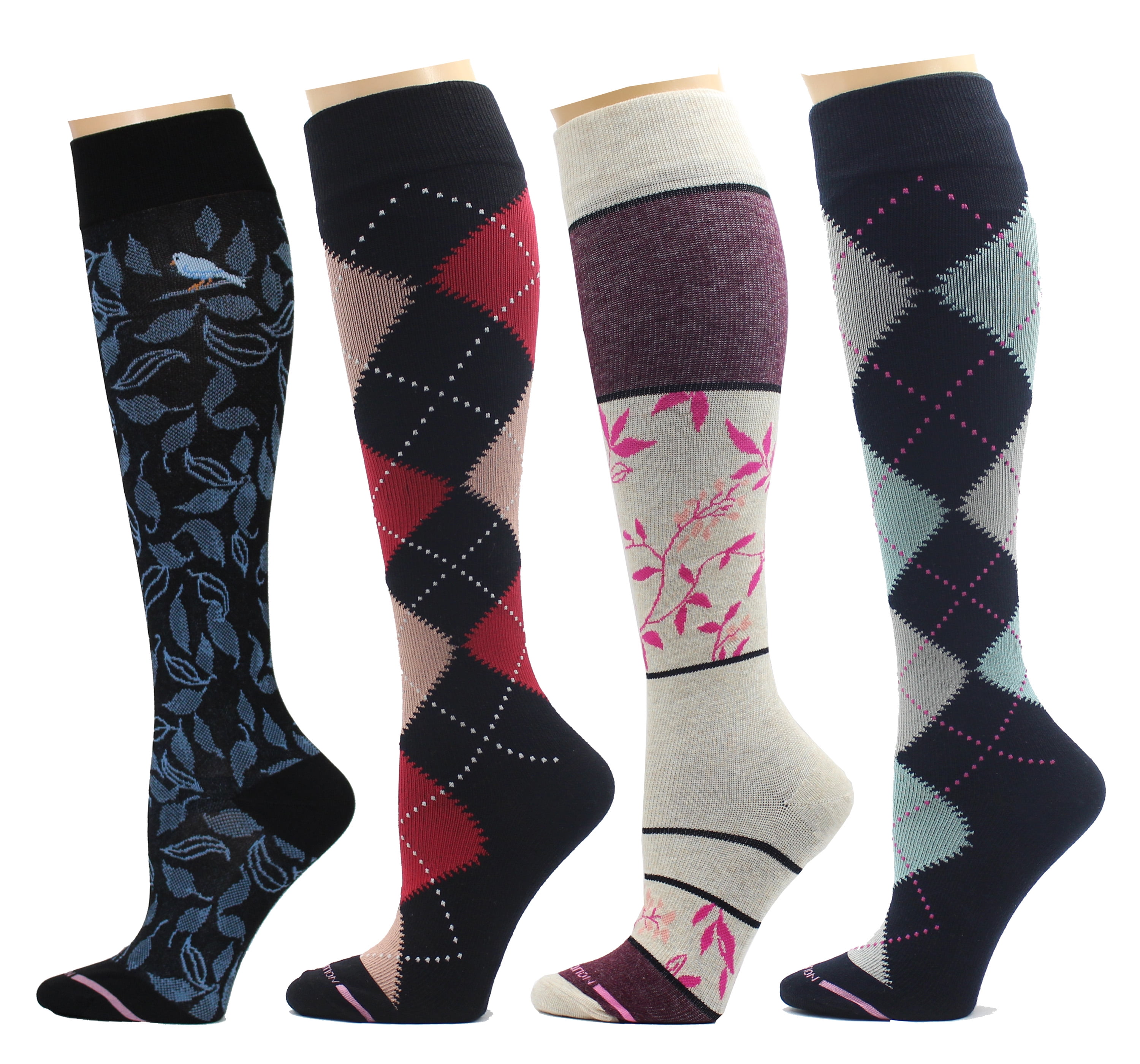 Dr. Motion 4 Pairs Pack Women's Graduated Compression Knee High Socks