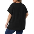 thumbnail image 4 of DARING DIVA Women's Plus V Neck Short Sleeve Textured Tops 1X Black, 4 of 5