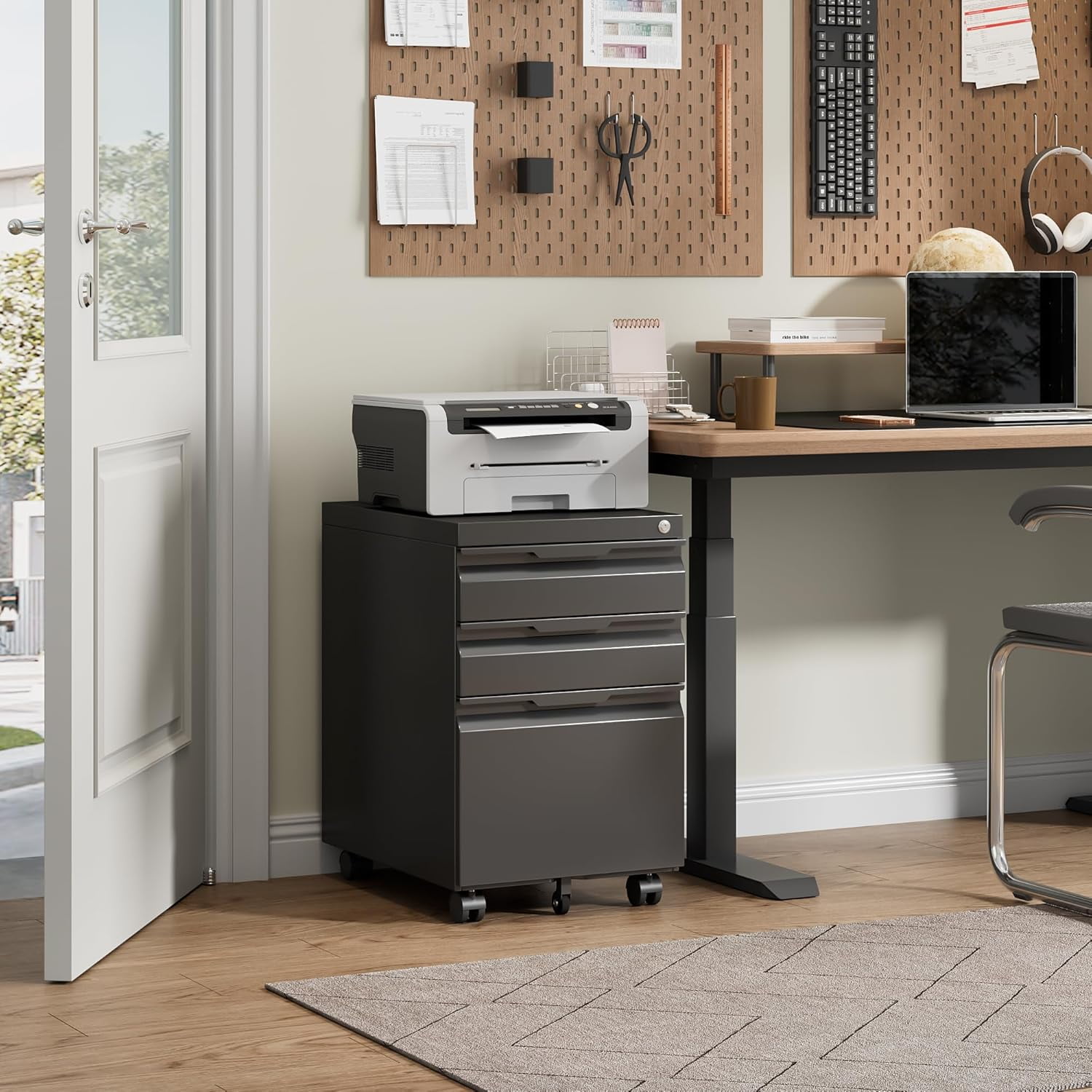 オフィス用品 koujyu3 Locking File Cabinet 3 Drawers On Wheels Under Desk, Metal