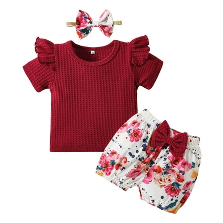 

Fsqjgq Girls 12 Month Clothes Toddlers Girl Clothes Ribbed Romper Floral Shorts Headband 3Pcs Outfits Set Cropped Hoodie Set Kids Cotton Blends 100