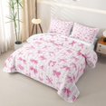thumbnail image 3 of Manfei Teens Kawaii Ribbon Bow Tie Twin Quilt Set,Girls Geometric Stripes Love Heart Twin Coverlet Set, 3 of 7