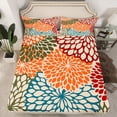 thumbnail image 2 of Homewish Colorful Dahlia Floral Twin Sheet Sets,Vintage Boho Flower Twin Fitted Sheet,Orange Red Blue Flat Sheet For Adults,Super Cozy Room Decor,3 Pieces, 2 of 7
