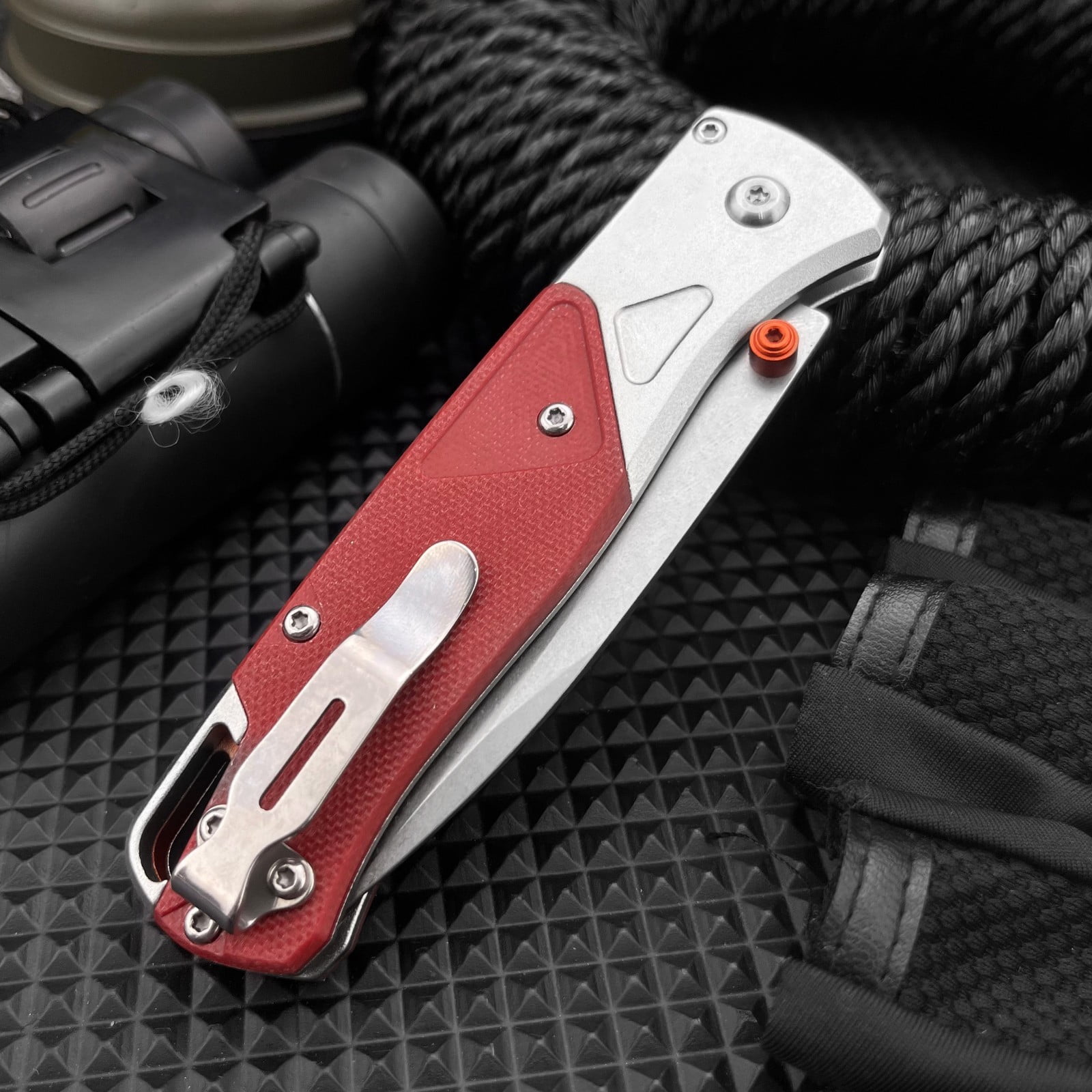 2.95" D2 Steel EDC Pocket Knife, G10 Handle Folding Knife with Lanyard Hole & Pocket Clip for Camping, Hiking, Everyday Carry