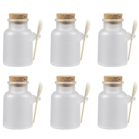 EeaseMX 6 juegos de botellas de sales de baño, botella de madera con corcho, 100 g, rellenables, para mascarillas en polvo