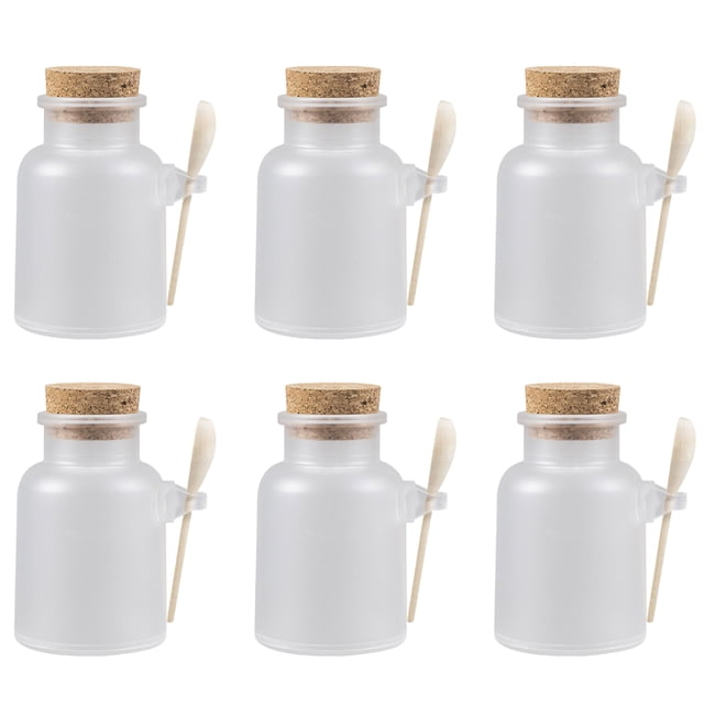 EeaseMX 6 juegos de botellas de sales de baño, botella de madera con corcho, 100 g, rellenables, para mascarillas en polvo