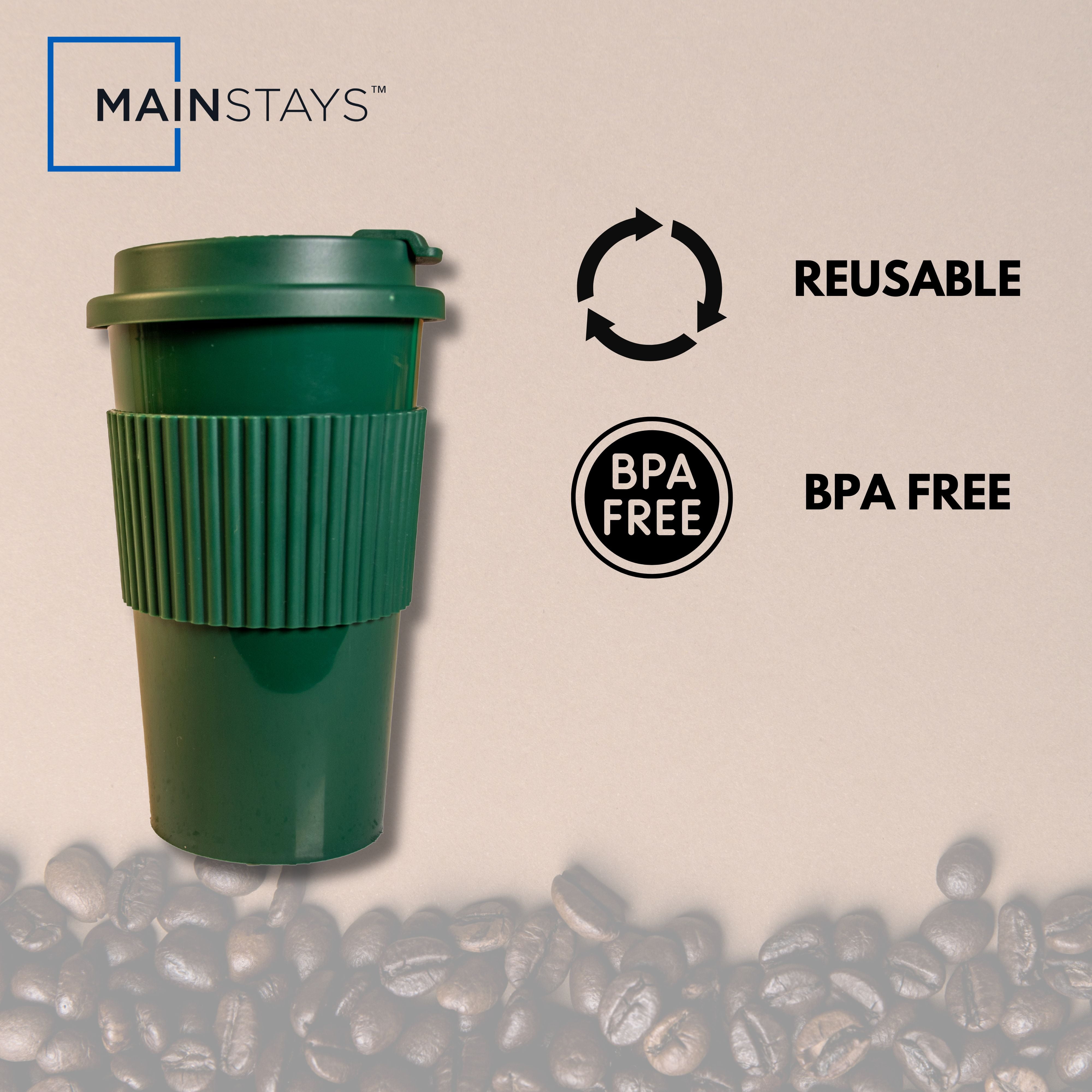 Mainstays 18oz Plastic To Go Coffee Tumbler, Green Perfect for Your On-The-Go Beverages