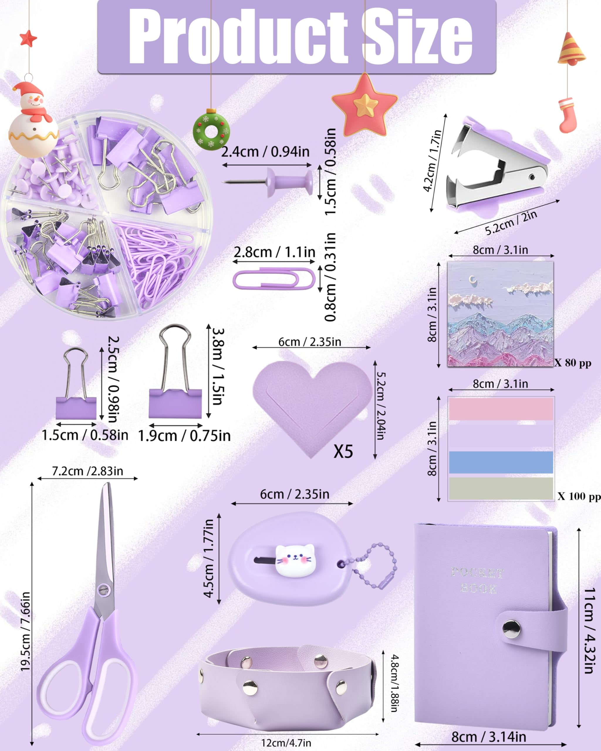 Purple Desk Accessories  26pcs Office Supplies And Organizers With Tape Dispenser Stapler Staple Remover Ect Gift Box Packaging