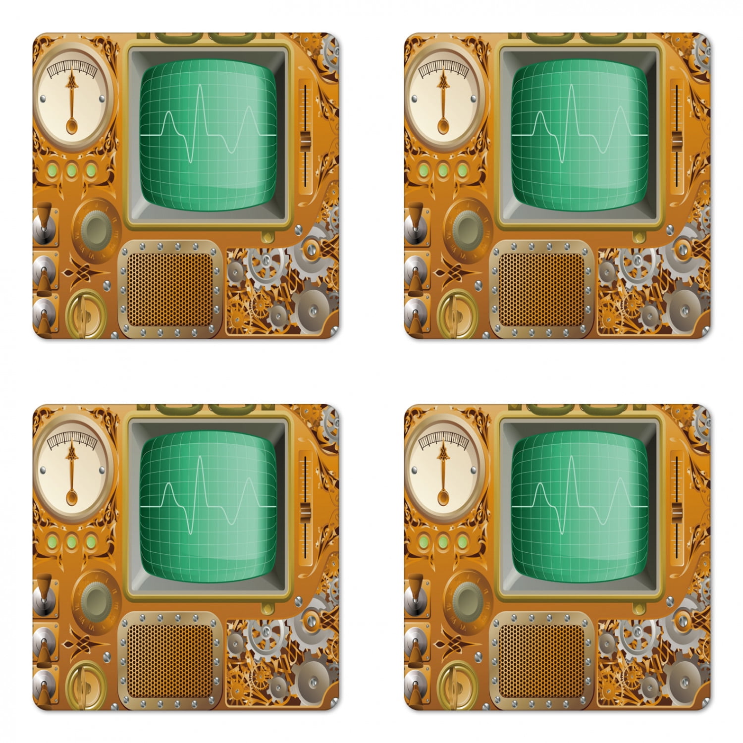 Retro Coaster Set Of 4 Industrial Victorian Style Grunge Steampunk Tv Gauger Retro Clockwork Square Hardboard Gloss Coasters Standard Size Orange Green Pale Grey By Ambesonne Walmart Com Walmart Com