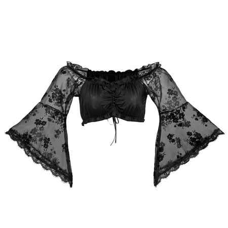 

Baycosin Women s Oktoberfest One Line Neck Lace Loose Hollow Out Long Sleeved Open Umbilical Bra Top