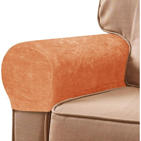 Nvzi 2 Pcs Chenille Stretch Armrest Covers for Chairs and Sofas Couch Solid Color Non-Slip Arm Covers Armchair Slipcovers for Recliner with Twist Pins, Orange