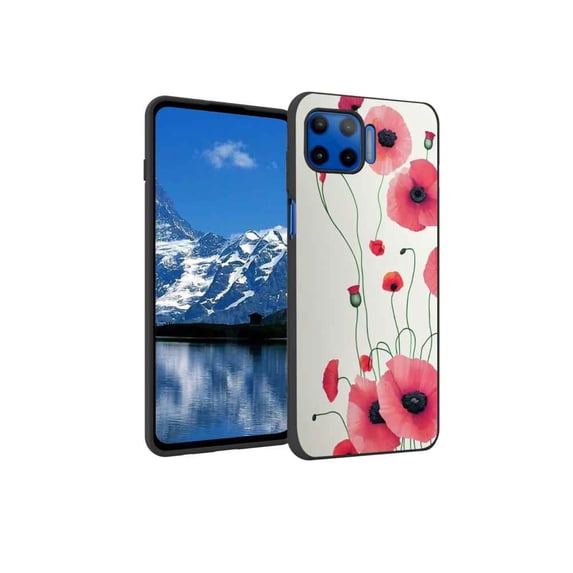 Compatible with Moto One 5G UW Phone Case, Poppies-Pink-234 Case Men Women, Flexible Silicone Shockproof Case for Moto One 5G UW
