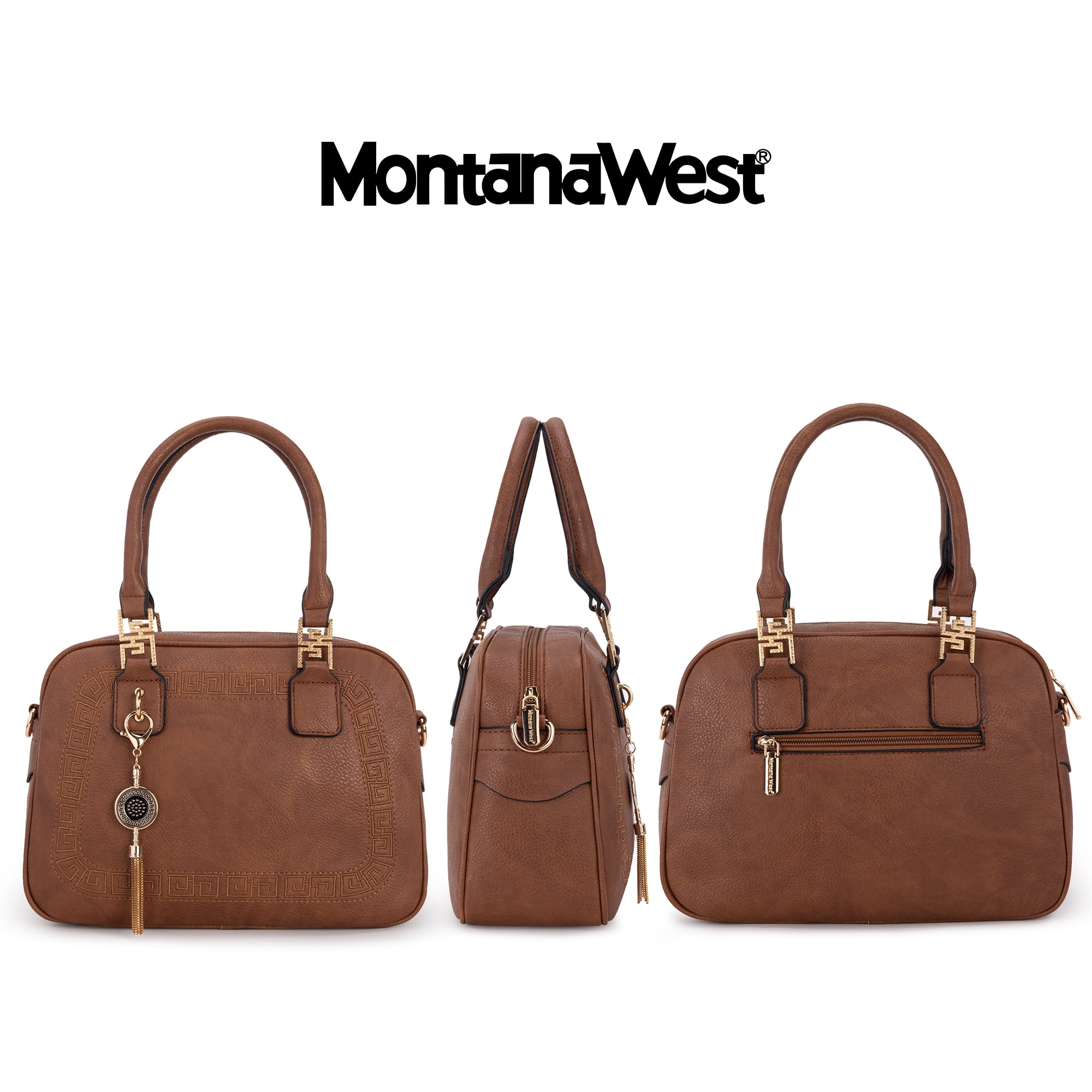 Montana West Small Top Handle Purse for Women Crossbody Satchel Handbag Barrel Bag, Brown