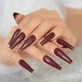 thumbnail image 3 of Uñas postizas Apuakthei Salon Ultra Long Coffin Ballerina Display C Curvadas Uñas postizas Borgoña Rojo oscuro Sin pegamento Color sólido Uñas artificiales pintadas a presión, 3 of 6