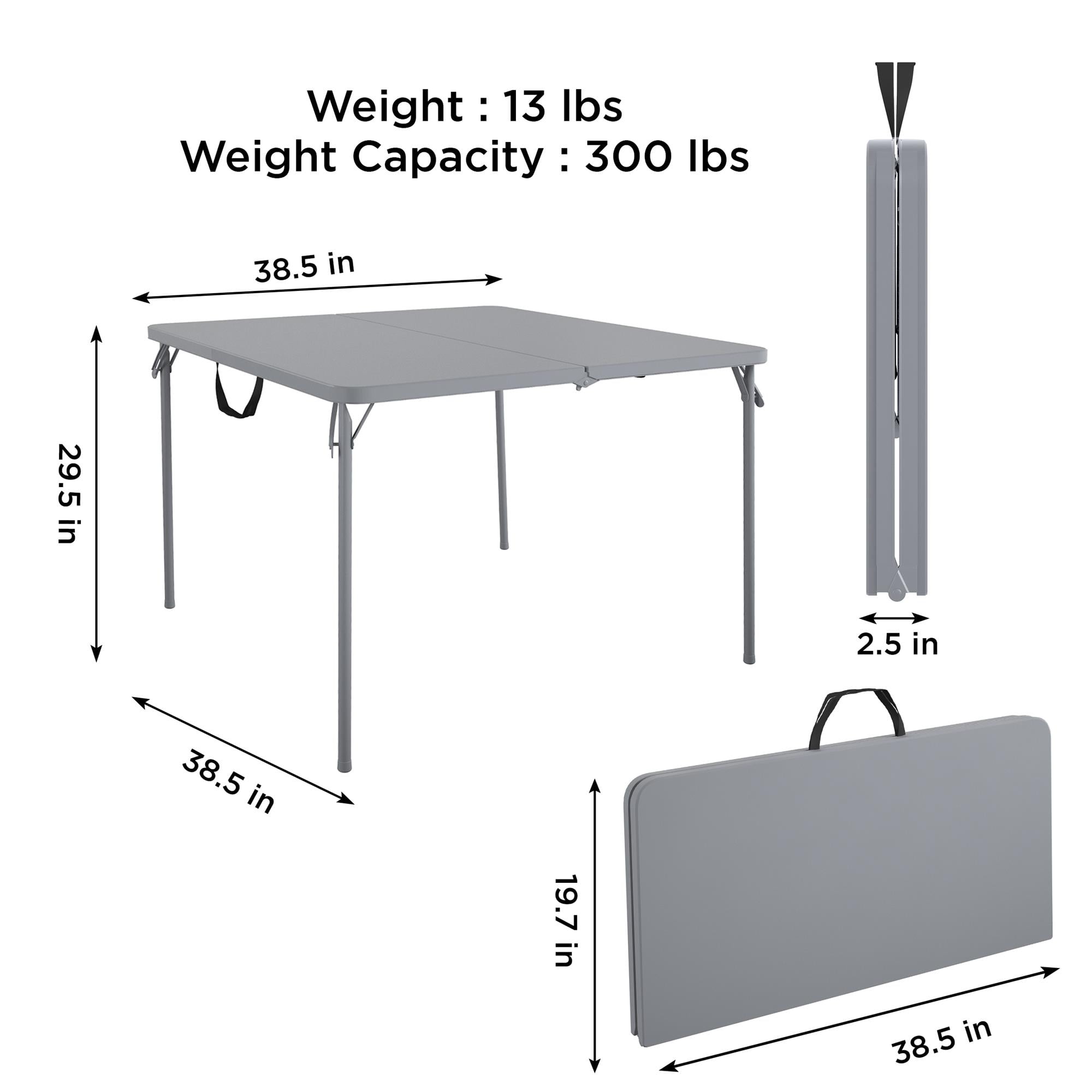 COSCO XL 38.5" Fold-in-Half Card Table w/ Handle, Gray, Indoor & Outdoor, Wheelchair Accessible