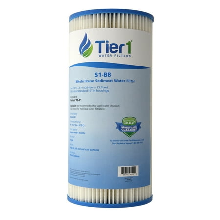 Blue Resin Filter - Tier1 S1-BB 20 Micron 10 x 4.5 Resin Impregnated Pleated Cellulose Sediment Pentek S1-BB Comparable Replacement Water Filter - Not for Well Water
