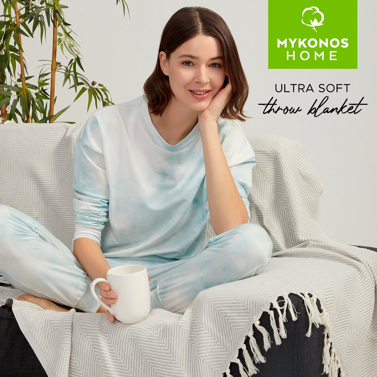 Mykonos Turkish Throw Blanket (Pack of 3) Boho Design, 100% Turkish Cotton Weaving, 51x70 in Gift Idea for Mother's Day Light Gray