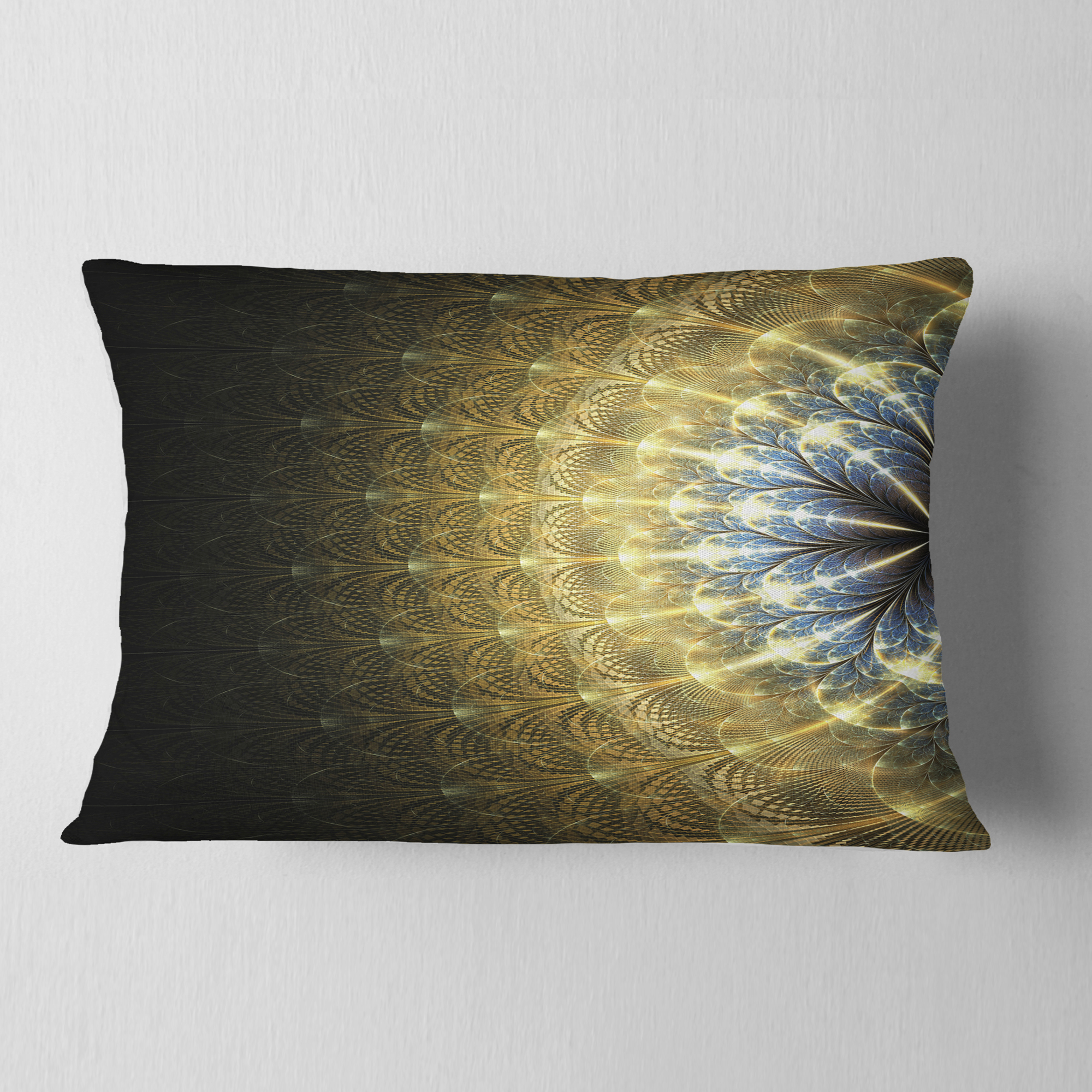 Designart Amazing Gold Symmetrical Fractal Flower - Floral Throw Pillow - 12x20